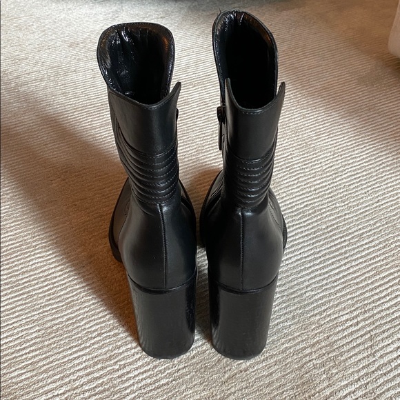 Aquatalia Illiana Weatherproof High Block Heel Chunky Boots Black Leather Size 8 - Picture 4 of 14